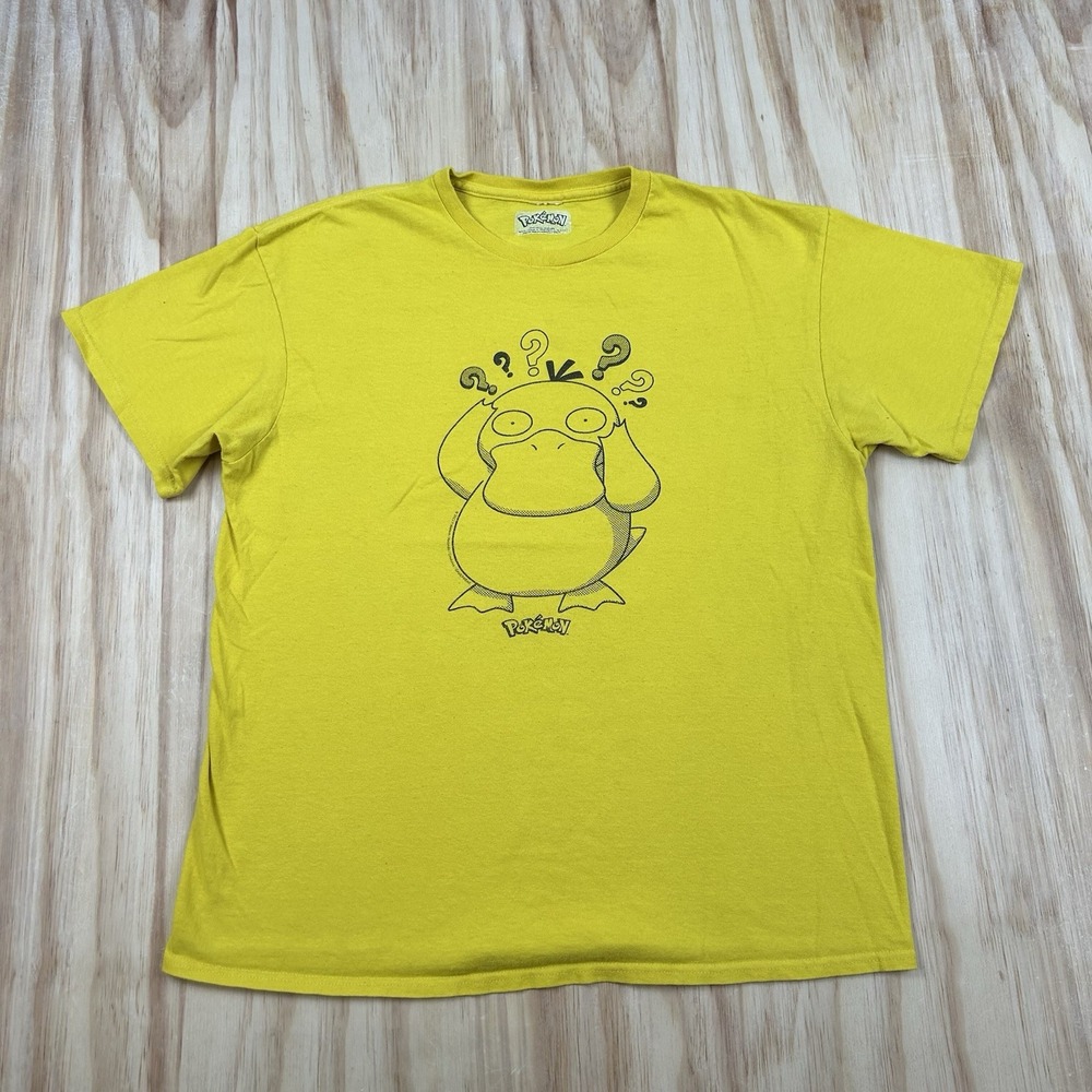 Pokemon Psyduck T-Shirt Large Yellow Short Sleeve Graphic Anime Nintendo Tee